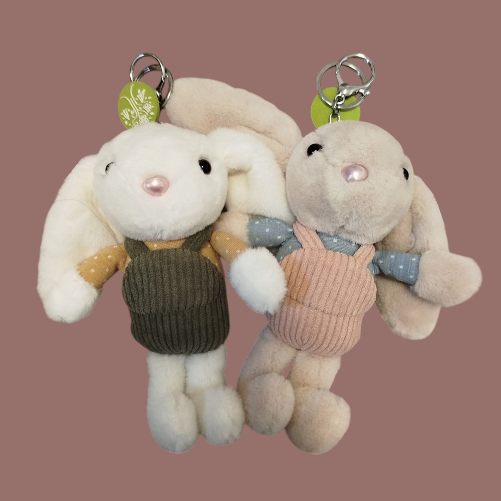 Adorable matching set cottage style bunny / rabbit keychain / bag charm / plush